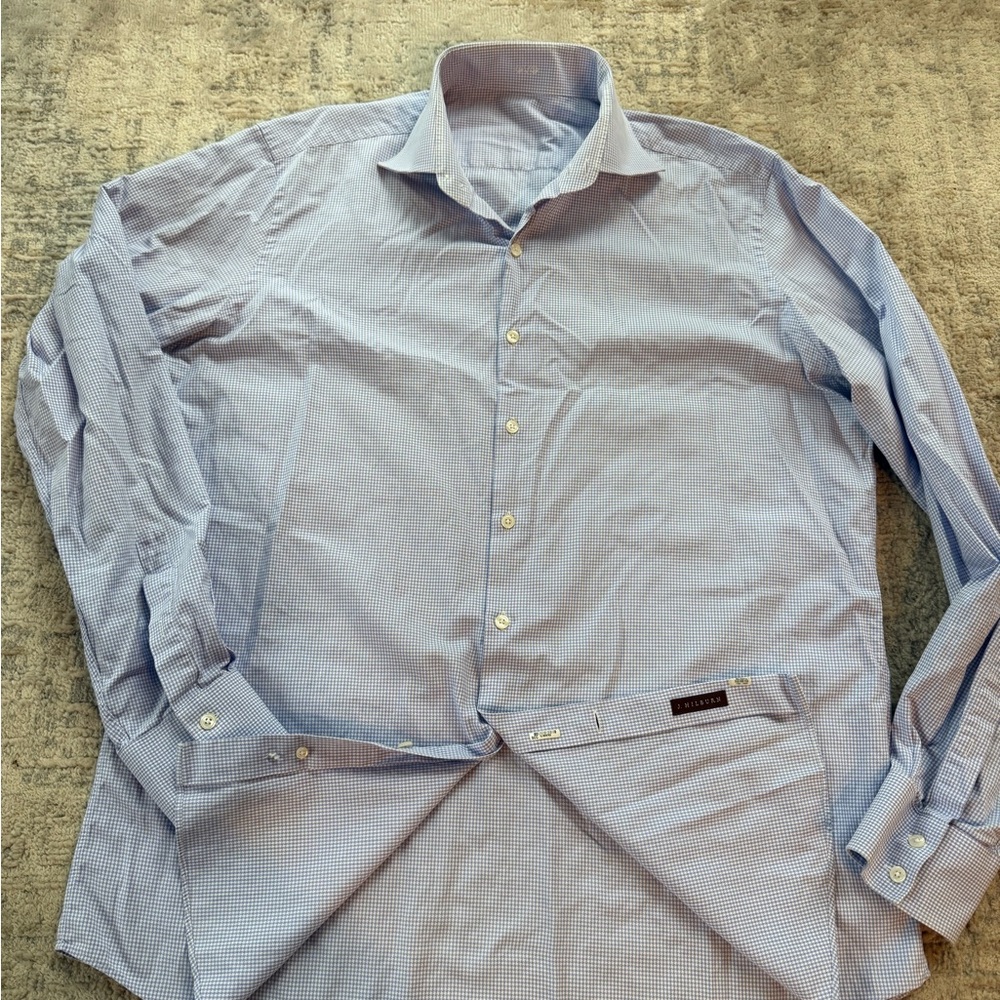 J. Hilburn Mulberry Light Blue Checkered Dress Shirt